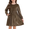 image:imageStelle Girls Long Sleeve Velvet Dress with Pockets 515 Years  Bell SleeveKnee LengthRibbedA LineTwirly DressHigh WaistFallWinter DressHolidayChristmasNew Years EvePartyGolden Brown