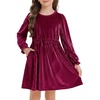 image:imageStelle Girls Long Sleeve Velvet Dress with Pockets 515 Years  Bell SleeveKnee LengthRibbedA LineTwirly DressHigh WaistFallWinter DressHolidayChristmasNew Years EvePartyRuby