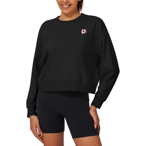 image:imageStelle Cropped Sweatshirt for Women Crewneck Pullover Tops Oversized Long Sleeve Lightweight Casual Cotton Sweat ShirtsBlack
