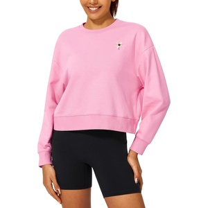 image:imageStelle Cropped Sweatshirt for Women Crewneck Pullover Tops Oversized Long Sleeve Lightweight Casual Cotton Sweat ShirtsBubblegum