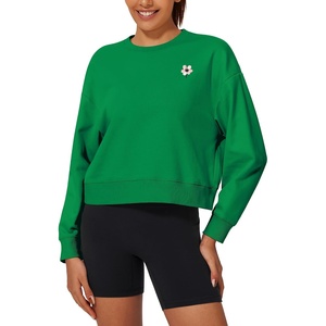 image:imageStelle Cropped Sweatshirt for Women Crewneck Pullover Tops Oversized Long Sleeve Lightweight Casual Cotton Sweat ShirtsKelly Green