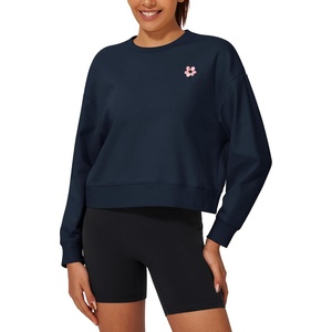 image:imageStelle Cropped Sweatshirt for Women Crewneck Pullover Tops Oversized Long Sleeve Lightweight Casual Cotton Sweat ShirtsNavy
