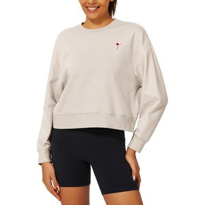 image:imageStelle Cropped Sweatshirt for Women Crewneck Pullover Tops Oversized Long Sleeve Lightweight Casual Cotton Sweat ShirtsOat Milk