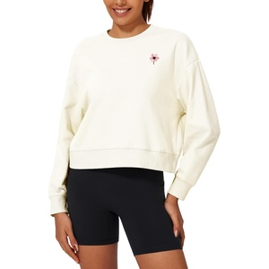 image:imageStelle Cropped Sweatshirt for Women Crewneck Pullover Tops Oversized Long Sleeve Lightweight Casual Cotton Sweat ShirtsOffwhite