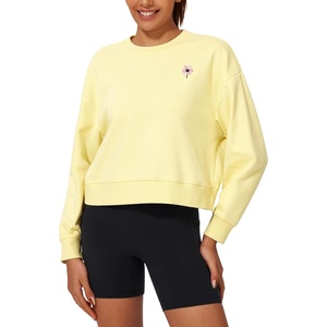 image:imageStelle Cropped Sweatshirt for Women Crewneck Pullover Tops Oversized Long Sleeve Lightweight Casual Cotton Sweat ShirtsPina Colada