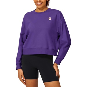 image:imageStelle Cropped Sweatshirt for Women Crewneck Pullover Tops Oversized Long Sleeve Lightweight Casual Cotton Sweat ShirtsPurple