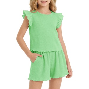 image:imageStelle Girls 2 Piece Summer Outfits Flutter Sleeve Tops and Shorts 513Y  Cooling LinerShorts with PocketsRuffle Tank TopsBack KeyholeCute Bow on WaistBreathableLightweightStretchableFlowyGreen