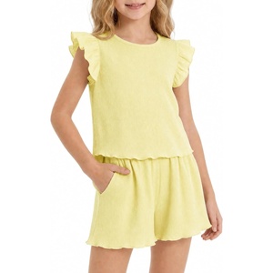 image:imageStelle Girls 2 Piece Summer Outfits Flutter Sleeve Tops and Shorts 513Y  Cooling LinerShorts with PocketsRuffle Tank TopsBack KeyholeCute Bow on WaistBreathableLightweightStretchableFlowyLemon Butter