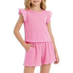 image:imageStelle Girls 2 Piece Summer Outfits Flutter Sleeve Tops and Shorts 513Y  Cooling LinerShorts with PocketsRuffle Tank TopsBack KeyholeCute Bow on WaistBreathableLightweightStretchableFlowyBubblegum