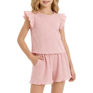 image:imageStelle Girls 2 Piece Summer Outfits Flutter Sleeve Tops and Shorts 513Y  Cooling LinerShorts with PocketsRuffle Tank TopsBack KeyholeCute Bow on WaistBreathableLightweightStretchableFlowyBlush Pink