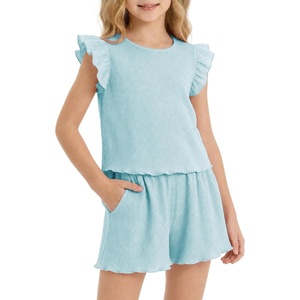 image:imageStelle Girls 2 Piece Summer Outfits Flutter Sleeve Tops and Shorts 513Y  Cooling LinerShorts with PocketsRuffle Tank TopsBack KeyholeCute Bow on WaistBreathableLightweightStretchableFlowyLight Blue