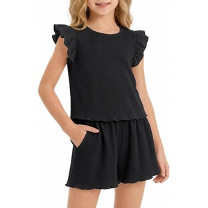 image:imageStelle Girls 2 Piece Summer Outfits Flutter Sleeve Tops and Shorts 513Y  Cooling LinerShorts with PocketsRuffle Tank TopsBack KeyholeCute Bow on WaistBreathableLightweightStretchableFlowyBlack