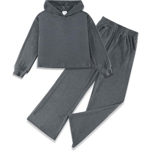 image:imageStelle Girls Clothes 2 Piece Fall Outfits Lounge Set Long Sleeve Pullover Hoodie Wide Leg Sweatpants Teen Ribbed TracksuitCharcoal