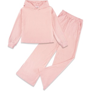 image:imageStelle Girls Clothes 2 Piece Fall Outfits Lounge Set Long Sleeve Pullover Hoodie Wide Leg Sweatpants Teen Ribbed TracksuitPink