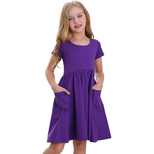 image:imageStelle Girls Cotton Short Sleeve Twirl Skater Dress 3T12Y  TwirlFriendly Skirt A LineCriss Cross BackDress for SchoolDancePlaywearCasualActiveSoft Stretch Breathable ComfyA19purple With Pocket