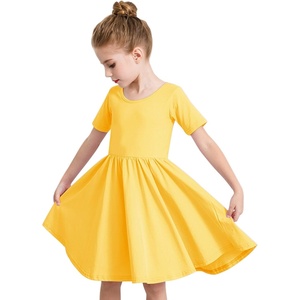 image:imageStelle Girls Cotton Short Sleeve Twirl Skater Dress 3T12Y  TwirlFriendly Skirt A LineCriss Cross BackDress for SchoolDancePlaywearCasualActiveSoft Stretch Breathable ComfyA02yellow Without Pocket