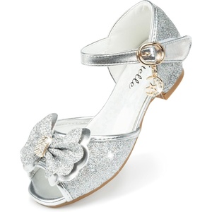 image:imageStelle Girls Dress Shoes Low Heel Glitter Bow Party Wedding Flower School ShoesBellasilver