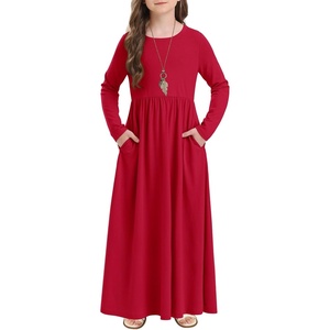 image:imageStelle Girls Long Sleeve Maxi Dress with Pockets 615 Years  Crew NeckAnkle LengthHigh WaistStretchableTwirlyA Line Spring Fall DressesChurchLong Dress for Little KidTeenTweenRed