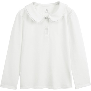 image:imageStelle Girls Long Sleeve Polo Shirts School Uniform Peter Pan Collar Tops  Puff Sleeve Lace Trim CottonBlend Button Down SolidColor White Blouse Classic Lightweight Breathable Kids ClothesWhite
