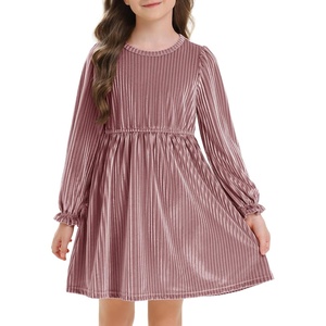 image:imageStelle Girls Long Sleeve Velvet Dress Ruffled Crew Neck Midi ALine Dresses Vintage Formal Party Winter Outfits Rose ClayXS