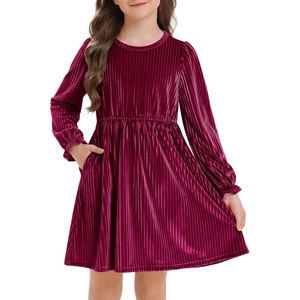 image:imageStelle Girls Long Sleeve Velvet Dress with Pockets 515 Years  Bell SleeveKnee LengthRibbedA LineTwirly DressHigh WaistFallWinter DressHolidayChristmasNew Years EvePartyRuby