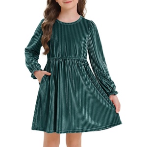 image:imageStelle Girls Long Sleeve Velvet Dress with Pockets 515 Years  Bell SleeveKnee LengthRibbedA LineTwirly DressHigh WaistFallWinter DressHolidayChristmasNew Years EvePartyPeacock Blue