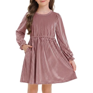 image:imageStelle Girls Long Sleeve Velvet Dress with Pockets 515 Years  Bell SleeveKnee LengthRibbedA LineTwirly DressHigh WaistFallWinter DressHolidayChristmasNew Years EvePartyRose Clay
