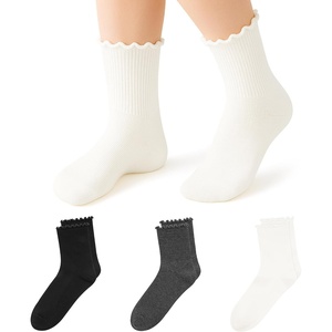 image:imageStelle Girls Ruffle Socks Cotton School Uniform Dress Socks 356 Pairs Crew Soft Cute Frilly Sock for Kids Toddler3 Pairs Black white charcoal