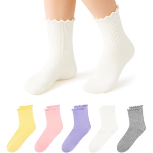 image:imageStelle Girls Ruffle Socks Cotton School Uniform Dress Socks 356 Pairs Crew Soft Cute Frilly Sock for Kids Toddler5 Pairs Banana Milk light Grey pink white periwinkle