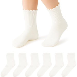 image:imageStelle Girls Ruffle Socks Cotton School Uniform Dress Socks 356 Pairs Crew Soft Cute Frilly Sock for Kids Toddler6 Pairswhite