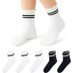 image:imageStelle Girls Socks Ruffle Socks for Girls Cotton Striped Crew Sock Girls Athletic Socks3 Black Stripes2 Black