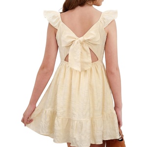image:imageStelle Girls Square Neck Flutter Sleeve Tie Back Dress 515 Y  Smocked WaistCriss Cross Back BowCotton Lining Knee LengthBreathableStretchableEasterSpringSummerVacationBeachButter