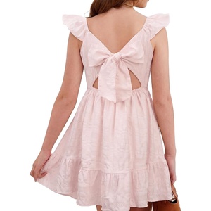 image:imageStelle Girls Square Neck Flutter Sleeve Tie Back Dress 515 Y  Smocked WaistCriss Cross Back BowCotton Lining Knee LengthBreathableStretchableEasterSpringSummerVacationBeachLight Pink