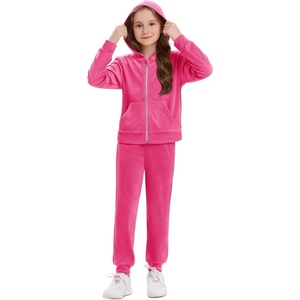 image:imageStelle Girls Velour Tracksuits Zip Up Hoodies Joggers with Pockets 515 Y  Sweatshirt with PocketsChin GuardElastic WaistFall Winter OutfitsHolidayChristmasToddlerLittle Girl TweenTeenPreppyHot Pink