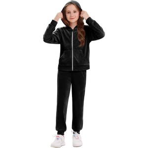 image:imageStelle Girls Velour Tracksuits Zip Up Hoodies Joggers with Pockets 515 Y  Sweatshirt with PocketsChin GuardElastic WaistFall Winter OutfitsHolidayChristmasToddlerLittle Girl TweenTeenPreppyBlack