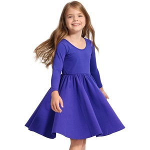 image:imageStelle Long Sleeve Girls Dress Toddler Dresses Skater Twirl Cotton ALine Dress for School Casual  Criss Cross BackCrew NeckHigh WaistSpinny SwingStretchableSpring Fall WinterCasual School Birthday DanceRoyal Blue