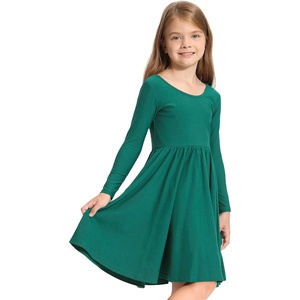 image:imageStelle Long Sleeve Girls Dress Toddler Dresses Skater Twirl Cotton ALine Dress for School Casual  Criss Cross BackCrew NeckHigh WaistSpinny SwingStretchableSpring Fall WinterCasual School Birthday DanceGreen