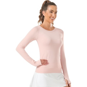 image:imageStelle Women Workout Tops Long Sleeve Seamless Compression Athletic Shirts Yoga Gym Sports Breathable TeesBallet Pink