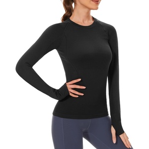image:imageStelle Women Workout Tops Long Sleeve Seamless Compression Athletic Shirts Yoga Gym Sports Breathable TeesBlack