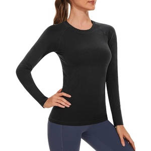 image:imageStelle Women Workout Tops Long Sleeve Seamless Compression Athletic Shirts Yoga Gym Sports Breathable TeesBlackwithout Thumb Hole