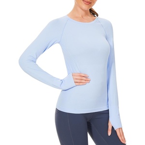 image:imageStelle Women Workout Tops Long Sleeve Seamless Compression Athletic Shirts Yoga Gym Sports Breathable TeesBlue