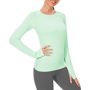 image:imageStelle Women Workout Tops Long Sleeve Seamless Compression Athletic Shirts Yoga Gym Sports Breathable TeesMint Green