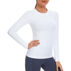 image:imageStelle Women Workout Tops Long Sleeve Seamless Compression Athletic Shirts Yoga Gym Sports Breathable TeesWhitewithout Thumb Hole