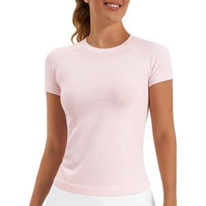 image:imageStelle Women Workout Tops Short Sleeve Seamless Athletic Shirts Yoga Gym Sports Breathable TeesShort Sleeveballet Pink
