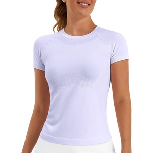image:imageStelle Women Workout Tops Short Sleeve Seamless Athletic Shirts Yoga Gym Sports Breathable TeesShort Sleevelight Purple