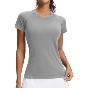 image:imageStelle Womens Workout Tops Short Sleeve Seamless Athletic Shirts Yoga Gym Running TShirtsGrey