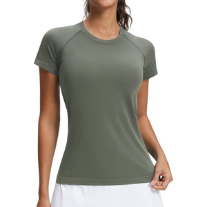 image:imageStelle Womens Workout Tops Short Sleeve Seamless Athletic Shirts Yoga Gym Running TShirtsSage Green