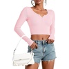 image:imageStelle Cropped Henley Shirts for Women Long Sleeve VNeck Shirt Ribbed Tops Knit Button Slim Fitted BlouseCherry Blossom