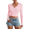 image:imageStelle Cropped Henley Shirts for Women Long Sleeve VNeck Shirt Ribbed Tops Knit Button Slim Fitted BlouseCherry Blossom