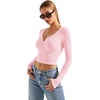 image:imageStelle Cropped Henley Shirts for Women Long Sleeve VNeck Shirt Ribbed Tops Knit Button Slim Fitted BlouseCherry Blossom